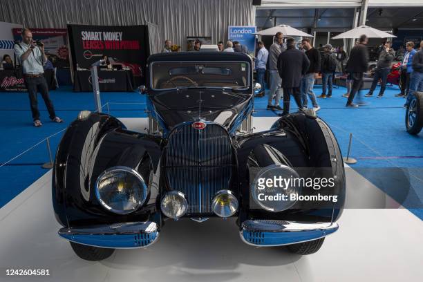 The 1937 Bugatti Type 57SC Atalante during the Gooding and Company auction at the 2022 Pebble Beach Concours d'Elegance in Pebble Beach, California,...