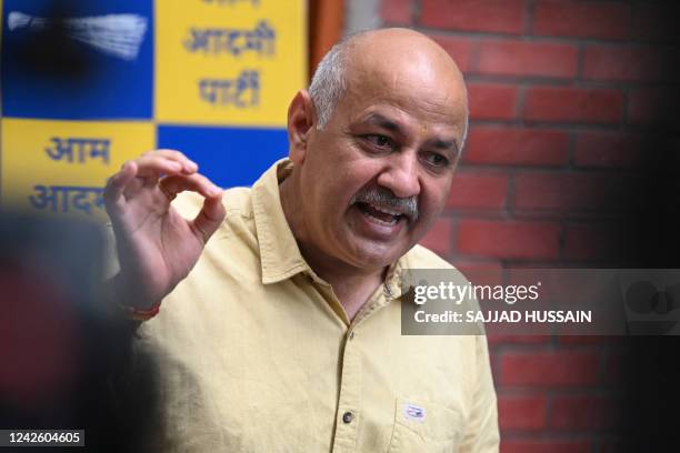 Delhi Deputy Chief Minister Manish Sisodia speaks during a press conference in New Delhi on August 20 after the Central Bureau of Investigation had...