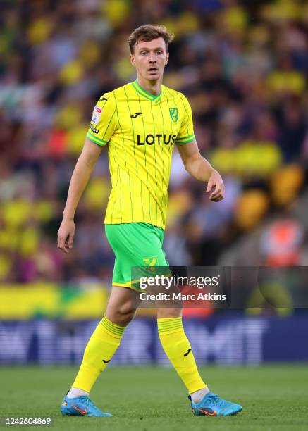 Kieran Dowell of Norwich City during the Sky Bet Championship between Norwich City and Millwall at Carrow Road on August 19, 2022 in Norwich, United...