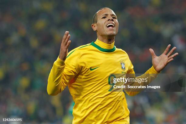 Brazil Luis Fabiano celebrates during the World Cup match between Brazil v Ivory Coast on June 20, 2010