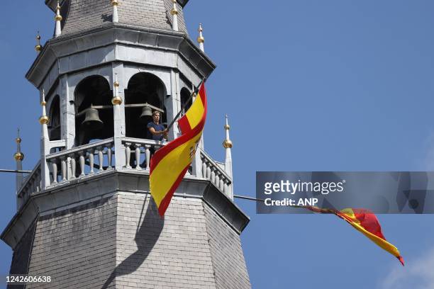 Spanish flags on St. John's Cathedral during the start of the second stage of the Vuelta a Espana . The second stage of the Vuelta goes from Den...
