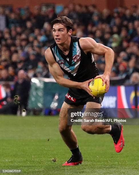 Connor Rozee of the Power during the 2022 AFL Round 23 match between the Port Adelaide Power and the Adelaide Crows at Adelaide Oval on August 20,...