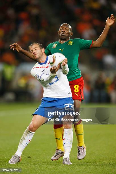 Holland Rafael van der Vaart Cameroon Geremi during the World Cup match between Cameroon v Holland on June 24, 2010