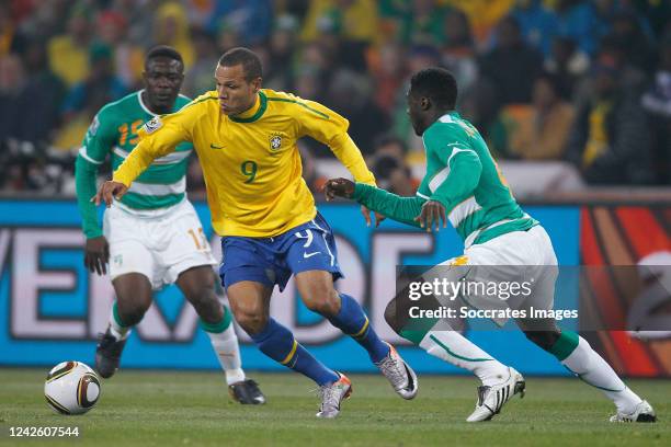 Brazil Luis Fabiano Ivory Coast Kolo Toure during the World Cup match between Brazil v Ivory Coast on June 20, 2010