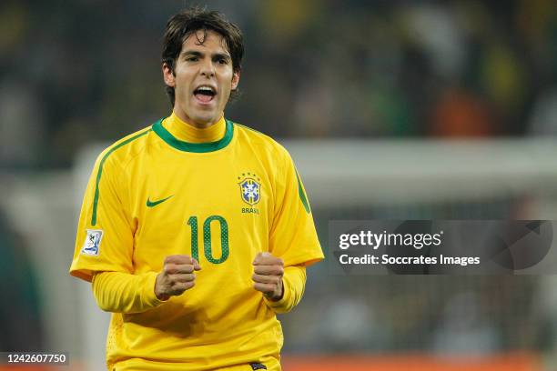 Brazil Kaka celebrates during the World Cup match between Brazil v Ivory Coast on June 20, 2010