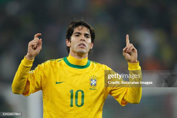 Brazil Kaka celebrates during the World Cup match between Brazil v Ivory Coast on June 20, 2010