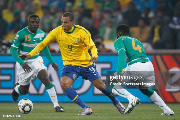 Brazil Luis Fabiano Ivory Coast Kolo Toure during the World Cup match between Brazil v Ivory Coast on June 20, 2010