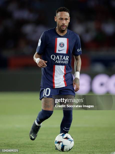 Neymar Jr of Paris Saint Germain during the French League 1 match between Paris Saint Germain v Montpellier at the Parc des Princes on August 13,...