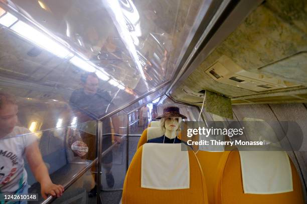 The aircraft cabin of the Soviet supersonic passenger airliner designed by Aleksey Tupolev Tupolev Tu-144 is presented to the public in the Technik...