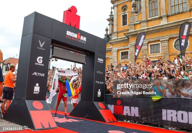 Alistair Brownlee of Britain reacts after winning the IRONMAN Kalmar on August 20, 2022 in Kalmar, Sweden.