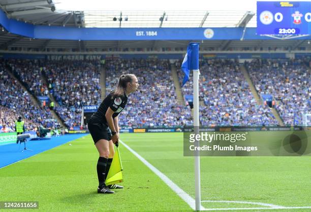 Assistant Referee Natalie Aspinall during the Premier League match between Leicester City and Southampton FC at King Power Stadium on August 20, 2022...