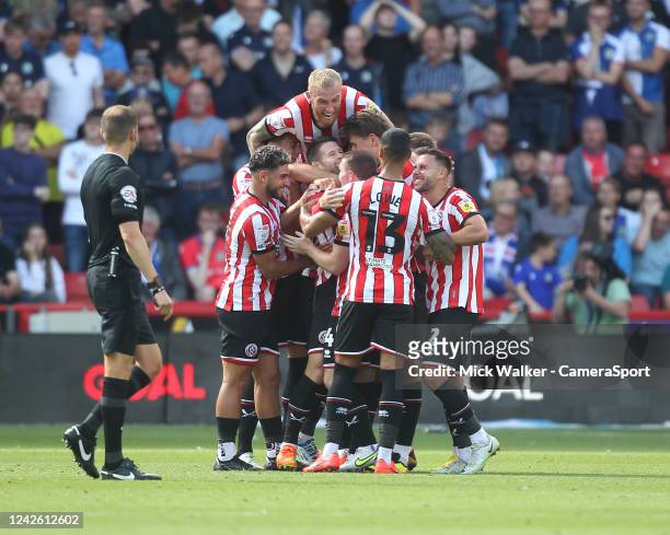 Sheffield United's Oliver Norwood celebrates scoring his side's first goal during the Sky Bet Championship between Sheffield United and Blackburn...