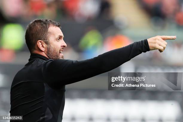 Luton Town manager Nathan Jones reacts on the touch line during the Sky Bet Championship match between Swansea City and Luton Town at the Swansea.com...