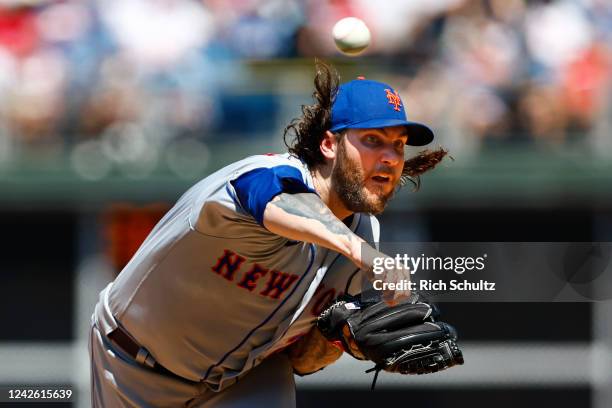 Pitcher Trevor Williams of the New York Mets delivers a pitch against the Philadelphia Phillies during the second inning of game one of a double...