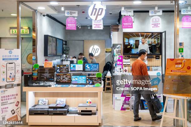 Shopper seen at the American multinational information technology company Hewlett-Packard store in Hong Kong.