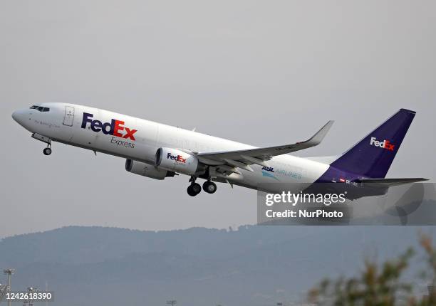 Boeing 737-8AS, from Fedex-ASL Airlines Belgium company, taking off from the Barcelona airport, in Barcelona on 08th June 2022. --