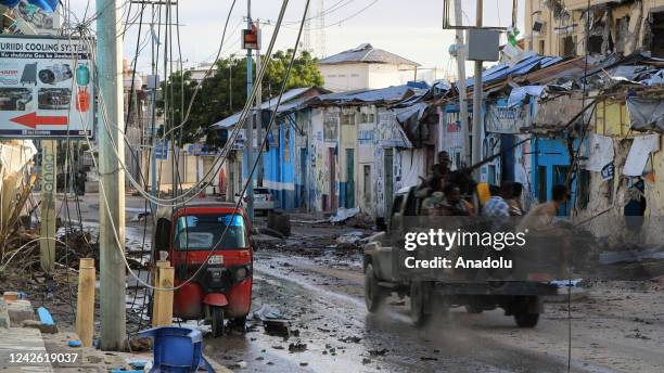 Security officers patrol near the Hayat Hotel after Al-Qaeda-affiliated terror group al-Shabaab attacked on the popular hotel leaving more than 21...