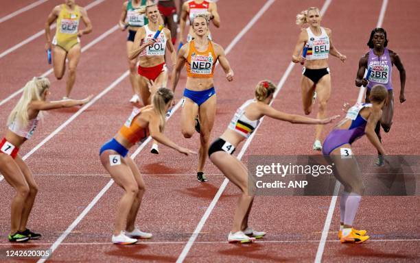 Lieke Klaver and Lisanne de Witte in action during the final 4x400 meter relay on the tenth day of the Multi-European Championship. The German city...