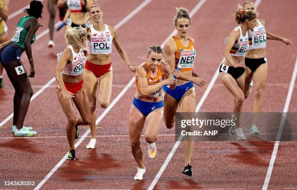 Lisanne de Witte and Lieke Klaver in action during the final 4x400 meter relay on the tenth day of the Multi-European Championship. The German city...