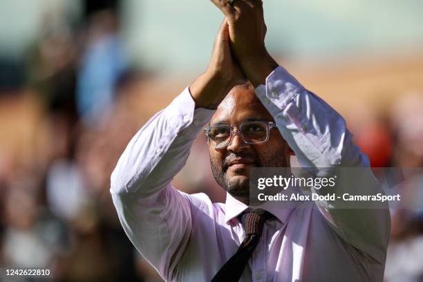 Former Burnley player Clark Carlisle talks to fans at half time during the Sky Bet Championship between Burnley and Blackpool at Turf Moor on August...