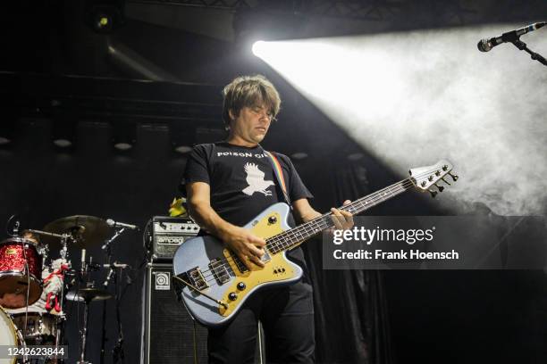 Jan Mueller of the German band Tocotronic performs live on stage during a concert at the Columbiahalle on August 20, 2022 in Berlin, Germany.