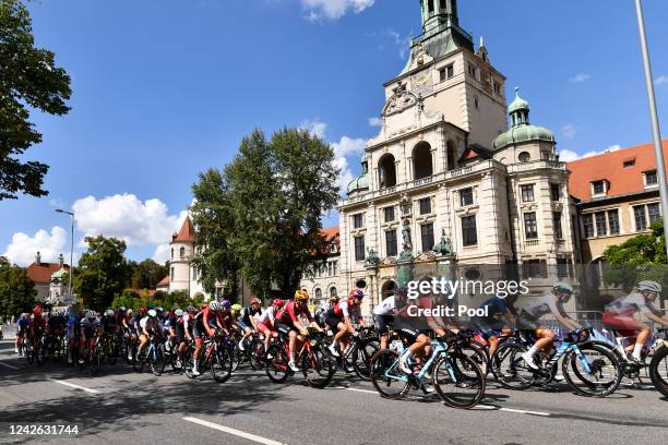 General view of the peloton in front of the Bavarian National Museum during the 28th UEC Road Cycling European Championships 2022 - Women's Road Race...