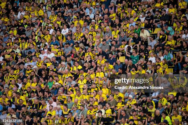 Fans on the grandstand of Borussia Dortmund during the Bundesliga match between Borussia Dortmund and SV Werder Bremen at Signal Iduna Park on August...