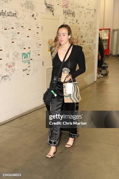 Marina Mabrey of the Dallas Wings arrives to the arena prior to the game against the Connecticut Sun during Round 1 Game 2 of the 2022 WNBA Playoffs...