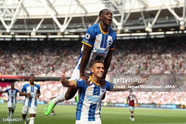 Leandro Trossard of Brighton & Hove Albion celebrates after scoring a goal to make it 0-2 during the Premier League match between West Ham United and...