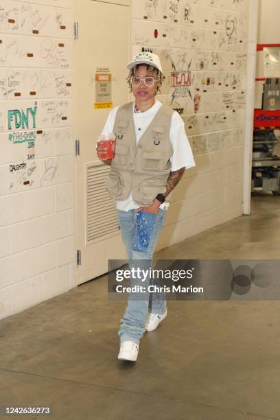 Natisha Hiedeman of the Connecticut Sun arrives to the arena prior to the game against the Dallas Wings during Round 1 Game 2 of the 2022 WNBA...