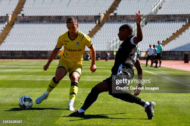 Robert Bozenik of Boavista FC and Vasco Fernandes of Casa Pia AC battle for the ball during the Liga Portugal Bwin match between Casa Pia AC and...