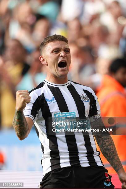 Kieran Trippier of Newcastle United celebrates after scoring a goal to make it 3-1 during the Premier League match between Newcastle United and...
