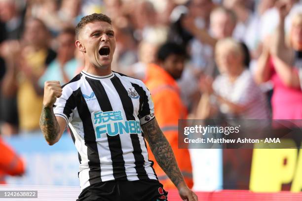 Kieran Trippier of Newcastle United celebrates after scoring a goal to make it 3-1 during the Premier League match between Newcastle United and...