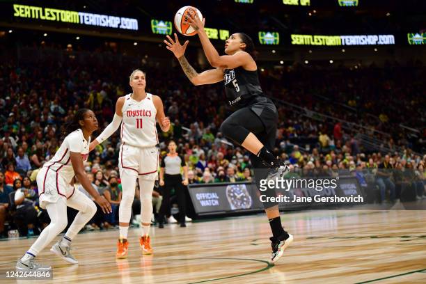 Gabby Williams of the Seattle Storm shoots the ball during the game against the Washington Mystics during Round 1 Game 2 of the 2022 WNBA Playoffs on...