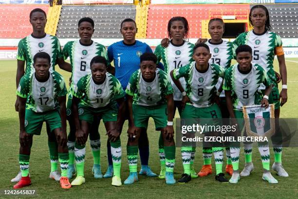 Nigerian players pose for a picture before their Women's U-20 World Cup quarter final football match aganist Netherlands at the Alejandro Morera...