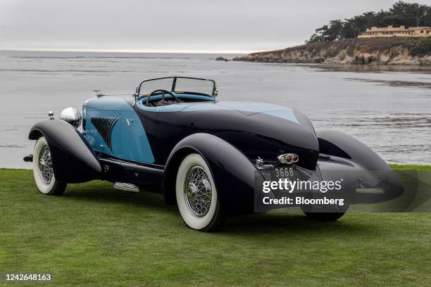 The 1932 Duesenberg J Figoni Sports Torpedo, the winner of the Best in Show at the 2022 Pebble Beach Concours d'Elegance in Pebble Beach, California,...