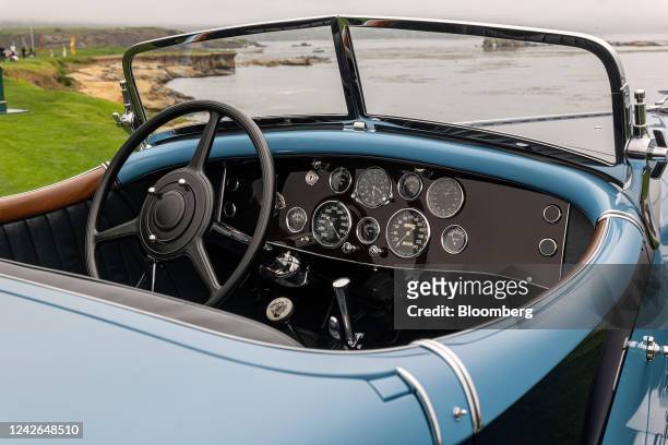 Interior of the 1932 Duesenberg J Figoni Sports Torpedo, the winner of the Best in Show at the 2022 Pebble Beach Concours d'Elegance in Pebble Beach,...
