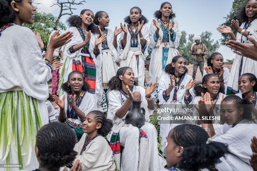 Asheda Young women sing during Ashenda festival in Lalibela, Ethiopia, on ...