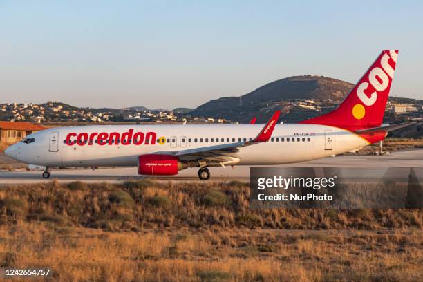 Corendon Dutch Airlines Boeing 737-800 aircraft as seen on the taxiway heading for departure in Heraklion International Airport HER Nikos Kazanzakis...