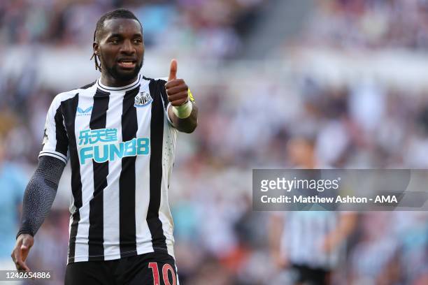 Allan Saint-Maximin of Newcastle United during the Premier League match between Newcastle United and Manchester City at St. James Park on August 21,...