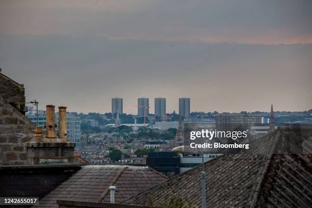 The rooftops of houses overlook the city in the Torry district of Aberdeen, UK, on Tuesday, July 19, 2022. Aberdeen in northeast Scotland is trying...