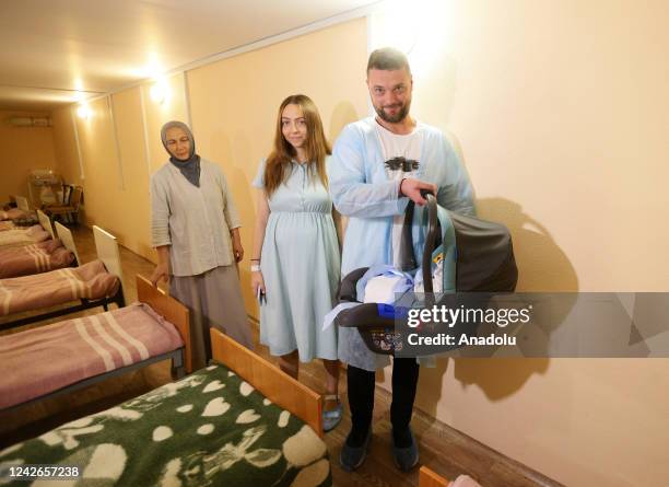 Women in labor with newborn children hide in a bomb shelter specially equipped for newborns at a case of the air raid alert in Odessa, Ukraine, on...