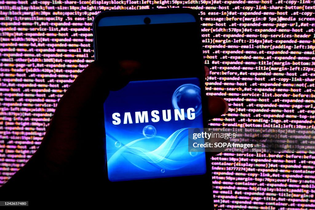 Displayed In this photo illustration a Samsung logo seen displayed on an... News ...