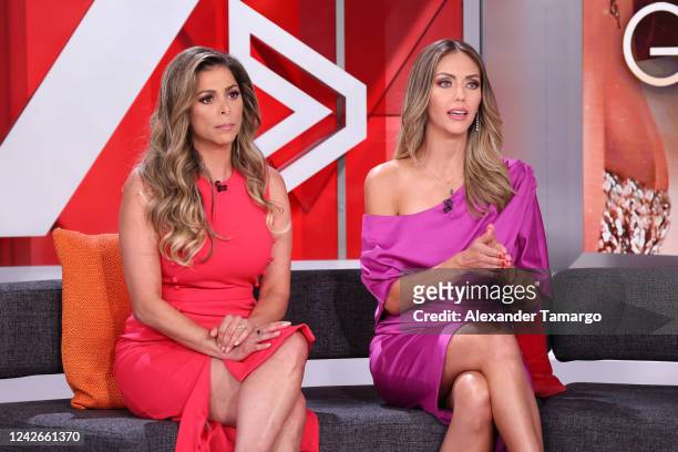 Lourdes Stephen and Jessica Carrillo are seen on the set of Telemundo's "Al Rojo Vivo" on August 22, 2022 in Doral, Florida.
