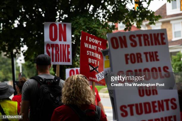 Columbus City School teachers strike outside of Livingston Elementary School in Columbus, OH on August 22, 2022.