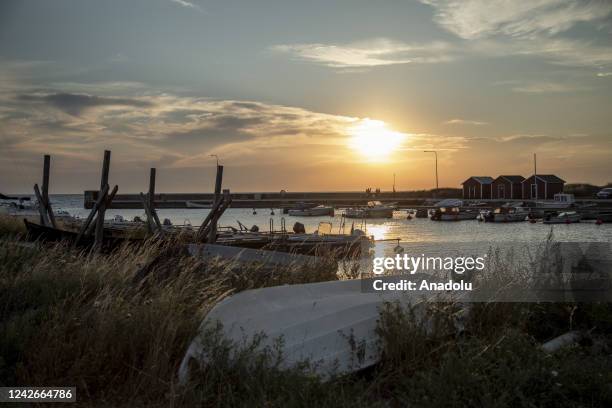 The Gvisvard port is seen at dusk in Gotland Island, Sweden on August 04, 2022. Gvisvard district is affected by a new martial prohibition disabling...