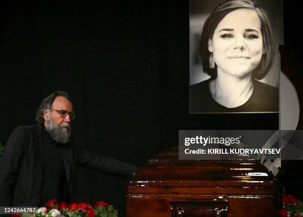 Russian ideologue Alexander Dugin attends a farewell ceremony of his daughter Daria Dugina, who was killed in a car bomb explosion the previous week,...