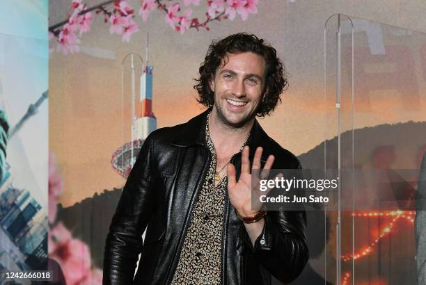 Aaron Taylor-Johnson attends the 'Bullet Train' stage greeting at Toho Cinemas Kyoto on August 23, 2022 in Kyoto, Japan.