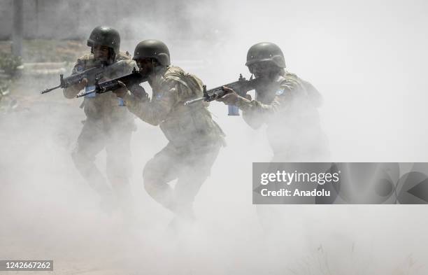 Somalian soldiers attend a military training given by the Turkish Armed Forces's Somalia Turkish Task Force Command at the Anatolian Barracks on the...