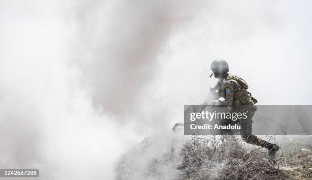 Somalian soldiers attend a military training given by the Turkish Armed Forces's Somalia Turkish Task Force Command at the Anatolian Barracks on the...